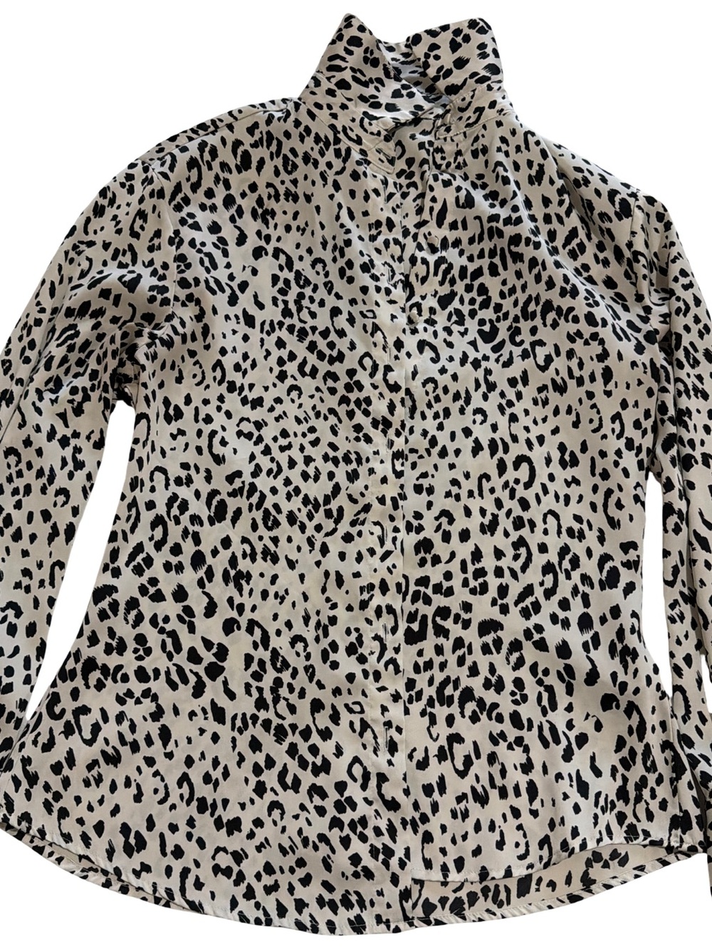 Zara Beige and Black Leopard Print Button-Down Shirt